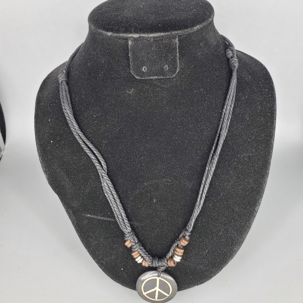 Peace Black Cord Necklace